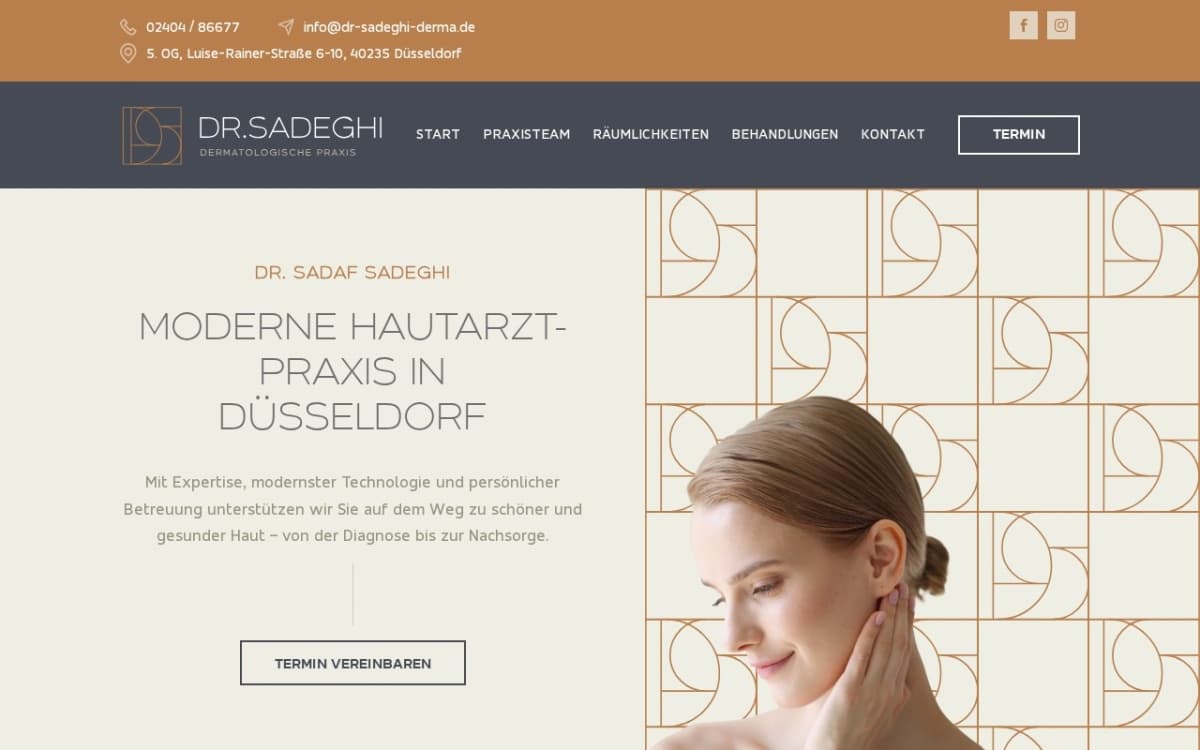 Website-Referenz dr-sadeghi-derma.de (Arztpraxis) — Webdesign von Büro Blanko