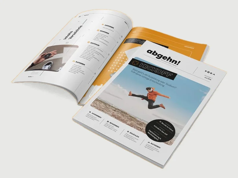 Aufgeschlagenes abgehn! Magazin mit Titel und Innenseite