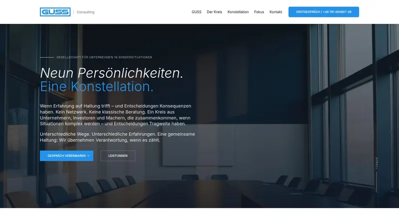 Website von guss.consulting, Unternehmensberatung, Startseite