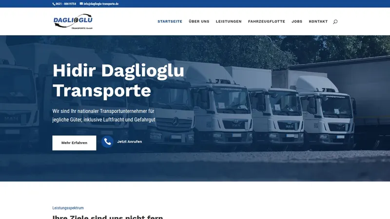 Website von Daglioglu Transporte, Logistik und Transport, Startseite