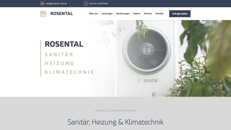 Website von Rosental, Sanitär, Heizung, Klima, Startseite