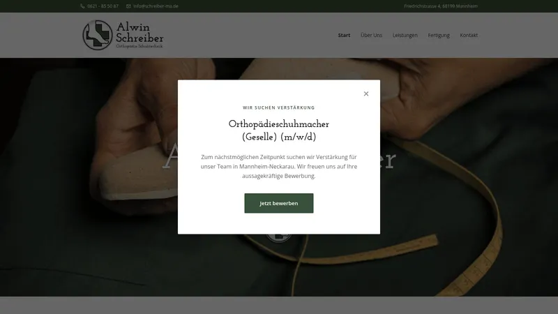 Website von Schreiber, Handwerk, Startseite