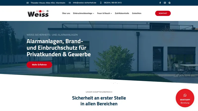 Website von Weiss Sicherheit, Sicherheitstechnik, Startseite