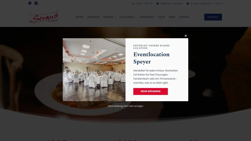 Website von Straub Catering, Catering, Startseite