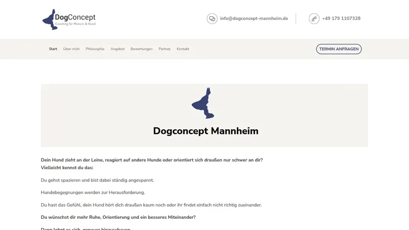 Website von Dogconcept Mannheim, Bildung und Coaching, Startseite