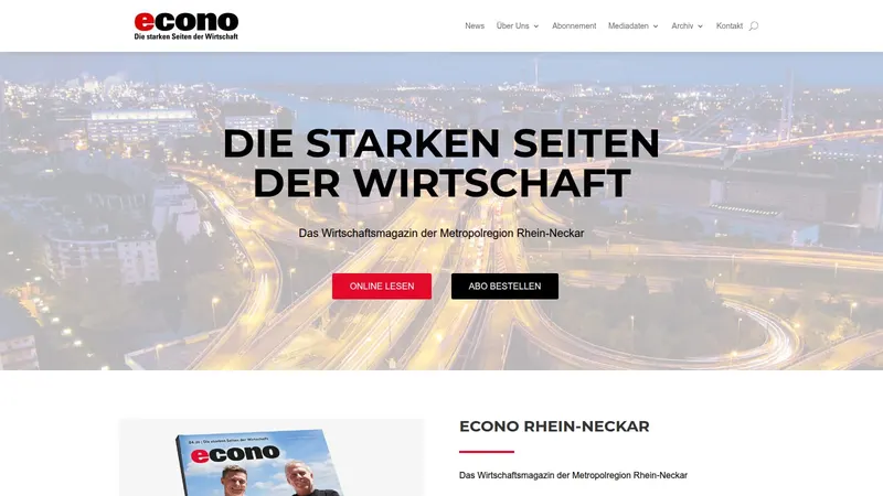 Website von econo Magazin, Kultur und Veranstaltung, Startseite